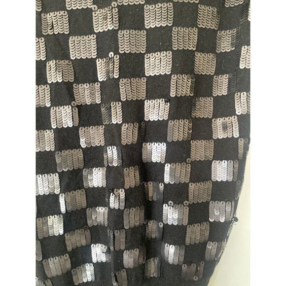 French Connection Black Sequin Checked Cashmere Blend Cardigan Sweater, Sz XS ⬇️ - Picture 3 of 3